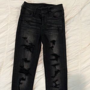 American eagle black ripped jeans size 0 short